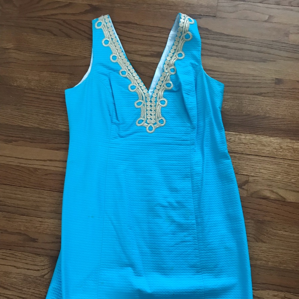 Lilly Pulitzer Aqua and Gold Dress